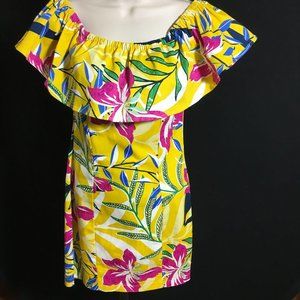 Lida Kate Yellow Floral Print Off Shoulder Lightweight Fabric Summery Color